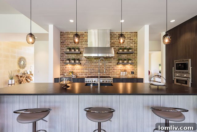 Contemporary living room with unique artwork and comfortable seating