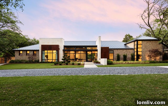 Contemporary living room with large windows and modern furniture at 5125 Royal Crest