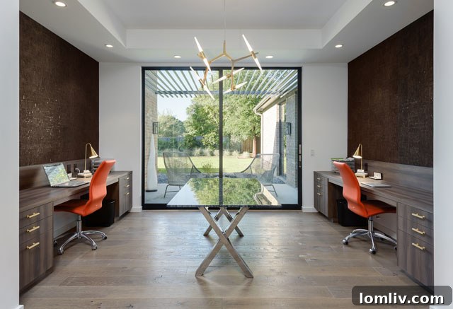 Elegant seating area with modern fireplace and eclectic decor