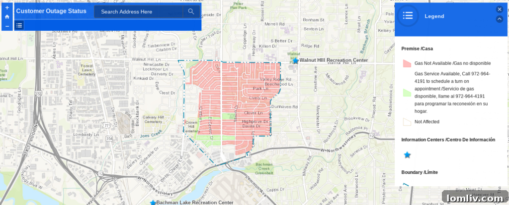 Atmos Energy interactive map showing service areas for gas reconnection