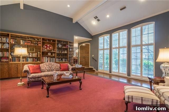 Spacious Living Room with Fireplace and Built-ins
