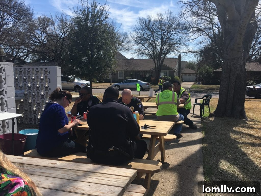 Law enforcement, neighbors, and Atmos work crews gathered Saturday at a cookout to provide a hot meal to residents without natural gas, and to thank law enforcement and work crews for their efforts in Dallas neighborhoods.