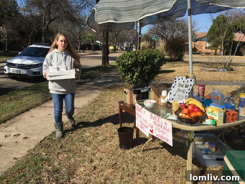 Neighbors generously stocked snack stations with food and drinks for Atmos crews working diligently in the affected Dallas neighborhoods.