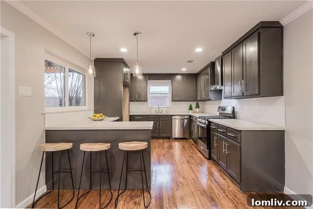 Gray Shaker Cabinets and Stainless Steel Appliances