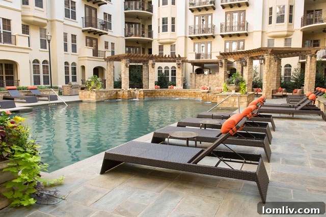 Dallas's Premier Apartment Pools 7 European-inspired resort pool area at Gables Villa Rosa, Uptown Dallas