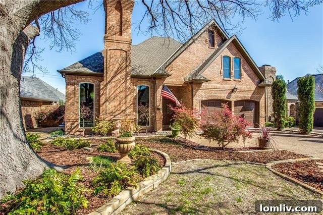 Elegant brick facade of a Dallas home on Chalfont Circle