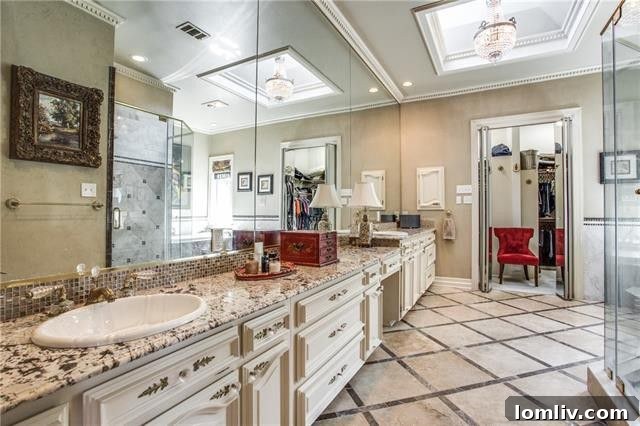 Spa-inspired master bathroom with soaking tub and double vanity