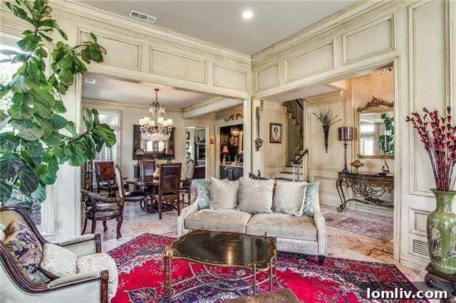 Detailed shot of classic wall paneling and architectural finishes