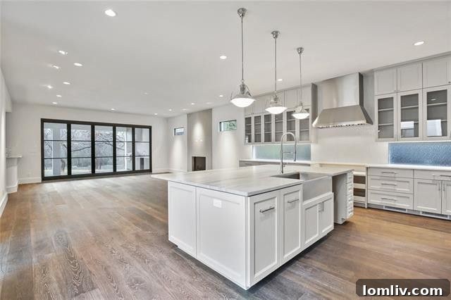 Abundant natural light illuminates the open living spaces of this custom Northwest Dallas home.