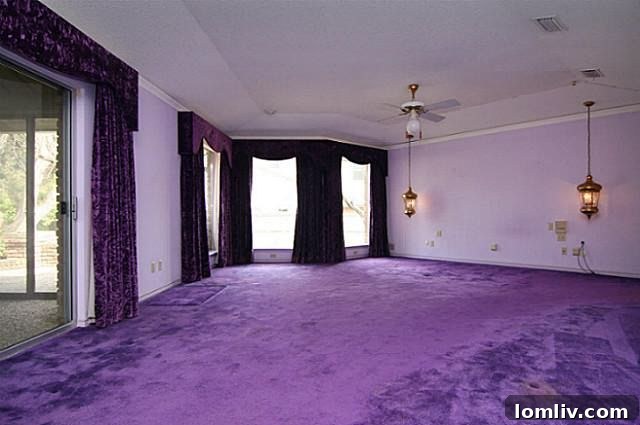 Original purple bedroom decor before renovation