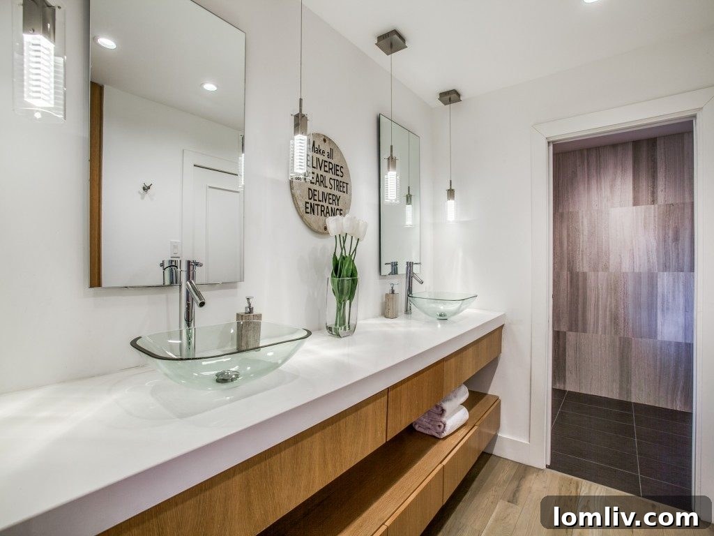 Elegant powder room with unique mirror