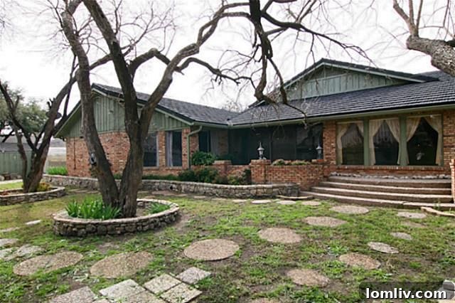 Manicured backyard and covered outdoor living space