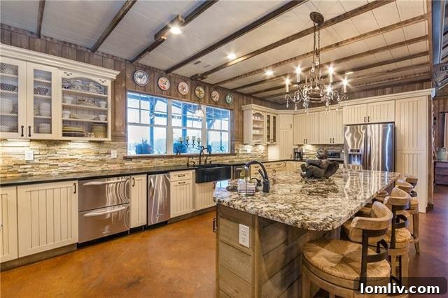 Dallas Getaway: Bespoke Barndominium Estate on 10 Secluded Acres 11 Gourmet Kitchen Island: Seating for Eight