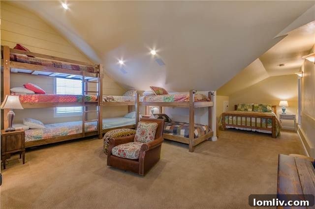 Dallas Getaway: Bespoke Barndominium Estate on 10 Secluded Acres 19 Bunk Room: Seven Beds Plus Queen for Large Groups