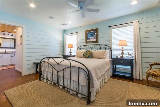 Dallas Getaway: Bespoke Barndominium Estate on 10 Secluded Acres 22 Comfortable Guest Bedroom with Painted Shiplap