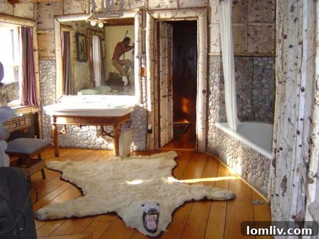 Interior view of Granot Loma bathroom featuring a taxidermy bear
