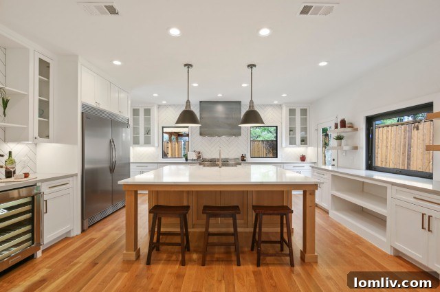 Modern fireplace with hot-rolled steel in open living space