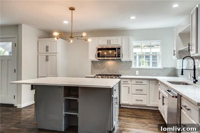Herringbone subway tile backsplash detail