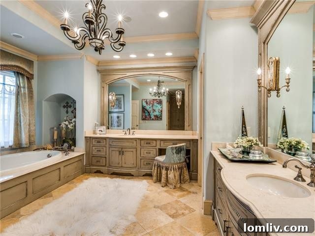 Spacious Master Bedroom with High Ceilings and Elegant Furnishings