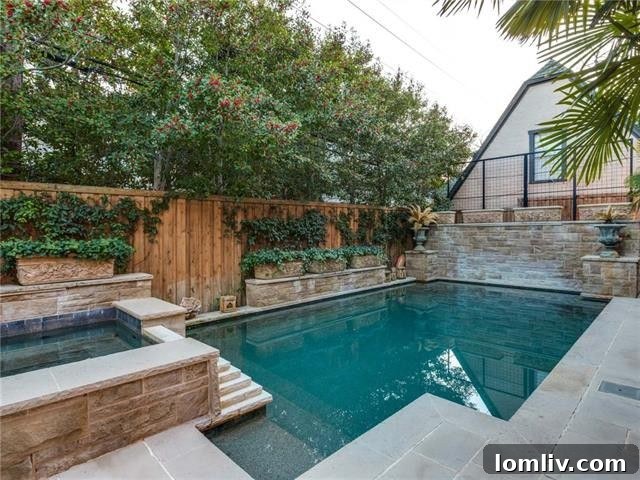 Sparkling Swimming Pool and Manicured Gardens in the Backyard