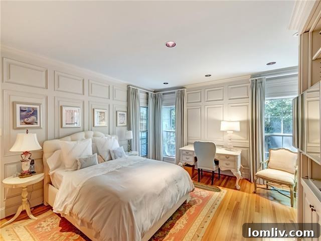 Alta Drive's Subtle Exterior Hides Lavish Grandeur 12 Charming Bedroom with Paneled Walls and Built-in Cabinetry