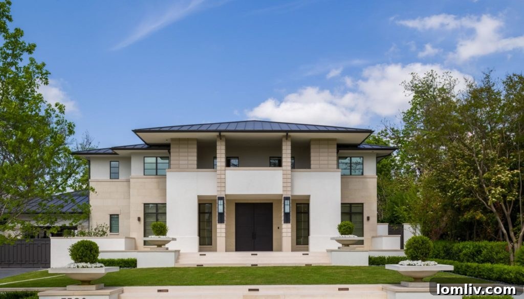Luxury Modern Prairie Mansion Facade in Highland Park