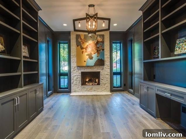 Luxurious modern bathroom with dual vanities and walk-in shower