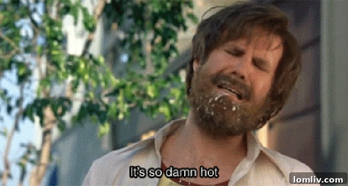 Animated character looking exhausted and melting from extreme heat