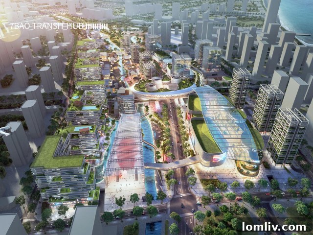 Bao 5 and Bao 7 Transit Hub in Hangzhou, China, featuring multiple transit lines and surrounding green-roofed buildings