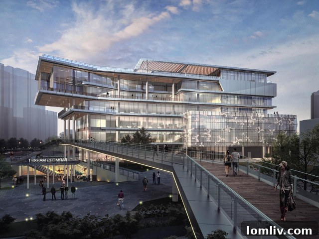 Bold design for a neighborhood center in Hangzhou, China, emphasizing integrated greenery