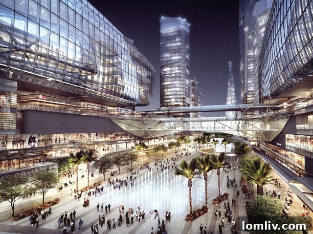 Interior view of OCT Wuhan Mixed-Use showing a lively walkway and commercial spaces