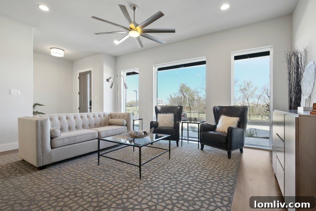 White oak hardwood floors and oversized windows in Residences at CityLine