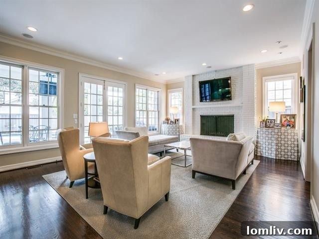 Spacious hallway leading to various rooms in the elegant Dallas home