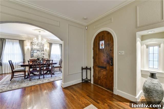Close-up of vintage characteristics like leaded windows and archways