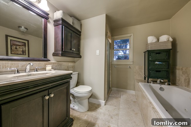 Luxurious master spa bath with jetted tub and separate shower