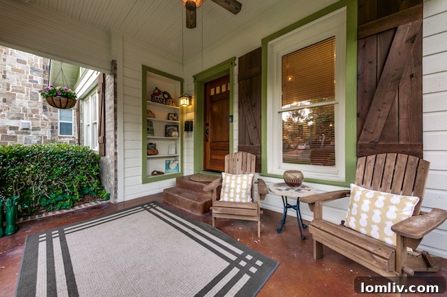 Cozy reading nook on the front porch of 5939 Richmond Ave Dallas