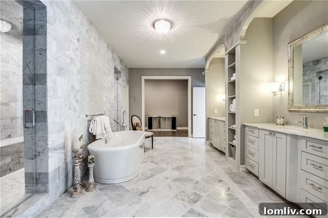 Luxurious master bathroom with a huge shower room and soaker tub