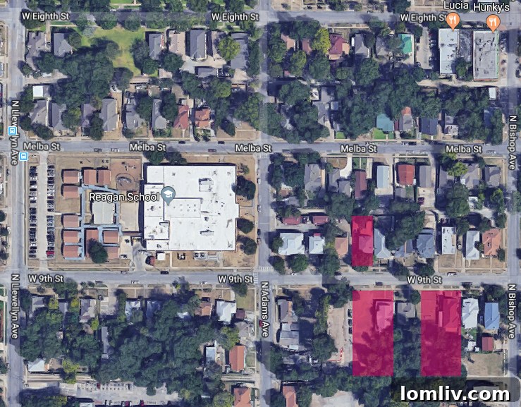 Overall view of 9th Street, indicating various townhome development plots