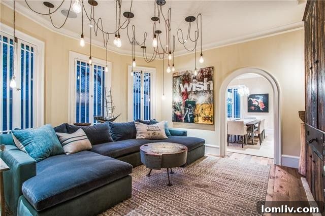 Exquisite Eclectic Prairie Home in Highland Park 6 Custom Edison Bulb Sculpture in Living Area