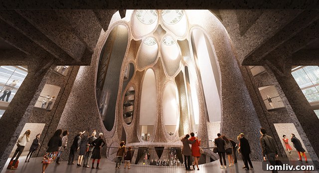The grand atrium of Zeitz MOCAA, carved out from the central grain silo cylinders, serving as a museum gathering space.