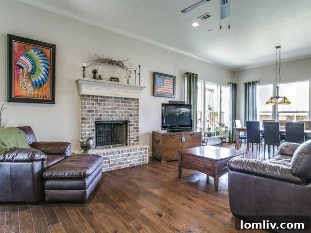 Bright open-concept living area and kitchen in a Grapevine residence