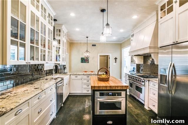 Elegant living room with stone fireplace and hardwood floors