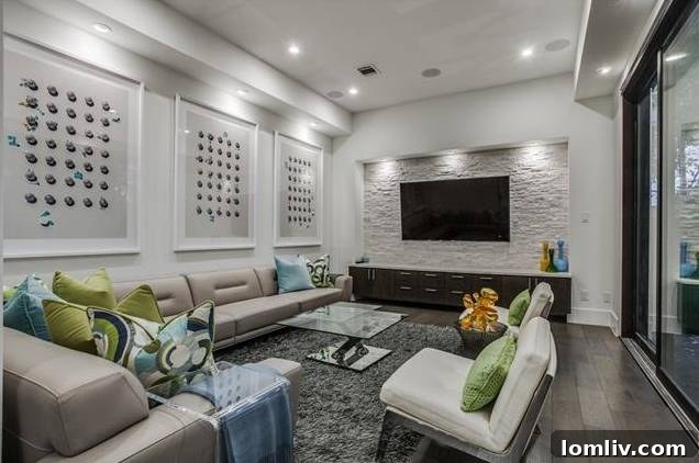 Cozy private media room with custom oversized barn door