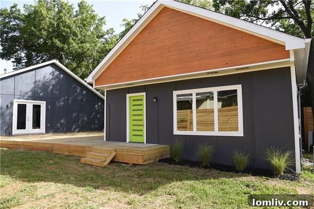 Cozy guest house interior with full kitchen, bathroom, and living area