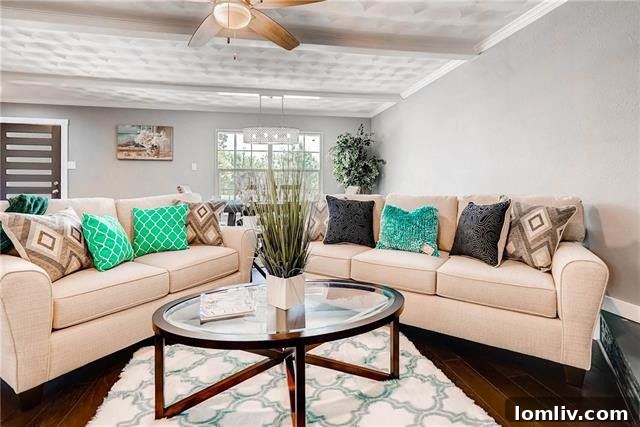 Bright and airy living room interior with modern decor