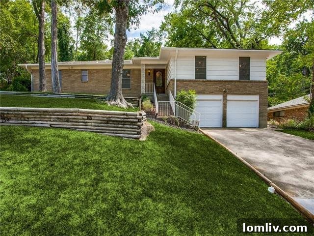 Oak Cliff Midcentury Gem: Kiest Park Nature Steps Away 3 Exterior view showcasing the commanding presence of the split-level home