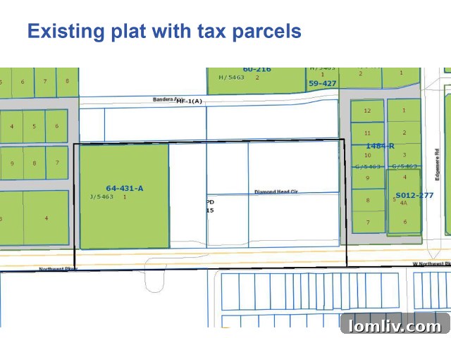 Map showing only green parcels are platted with the city of Dallas
