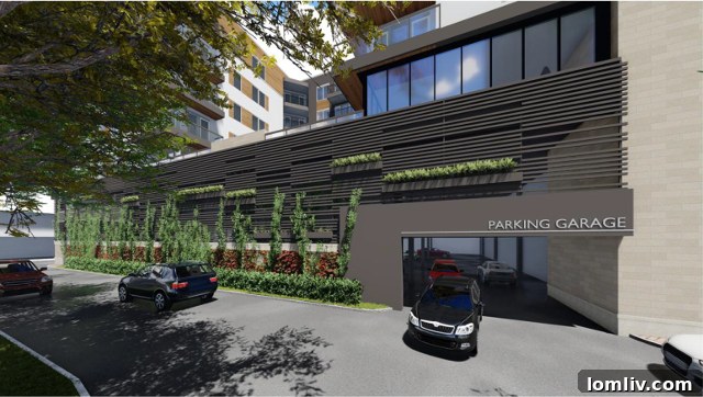 Main parking entrance/exit of The Diplomat, with pool deck above