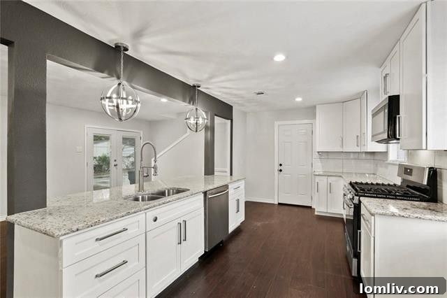Modern Kitchen with Granite Countertops and Island