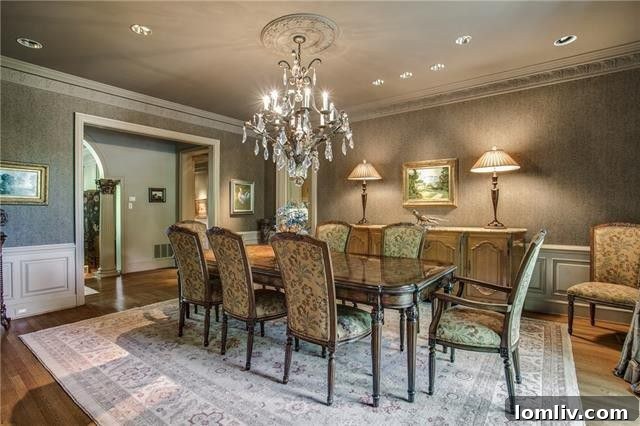 Bluffview's Private 2-Acre Urban Sanctuary 12 Elegant formal dining room at the front of the Dallas luxury home, ideal for sophisticated entertaining